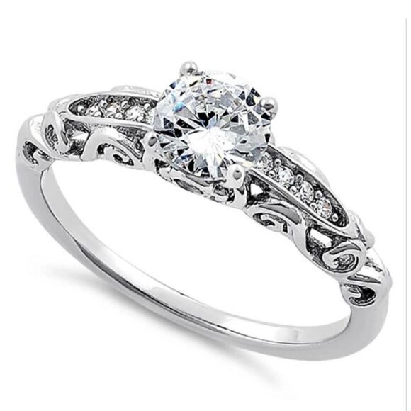 Sterling Silver Timeless Round Cut Clear CZ Engagement Ring Sizes 9,10 - Picture 6 of 6